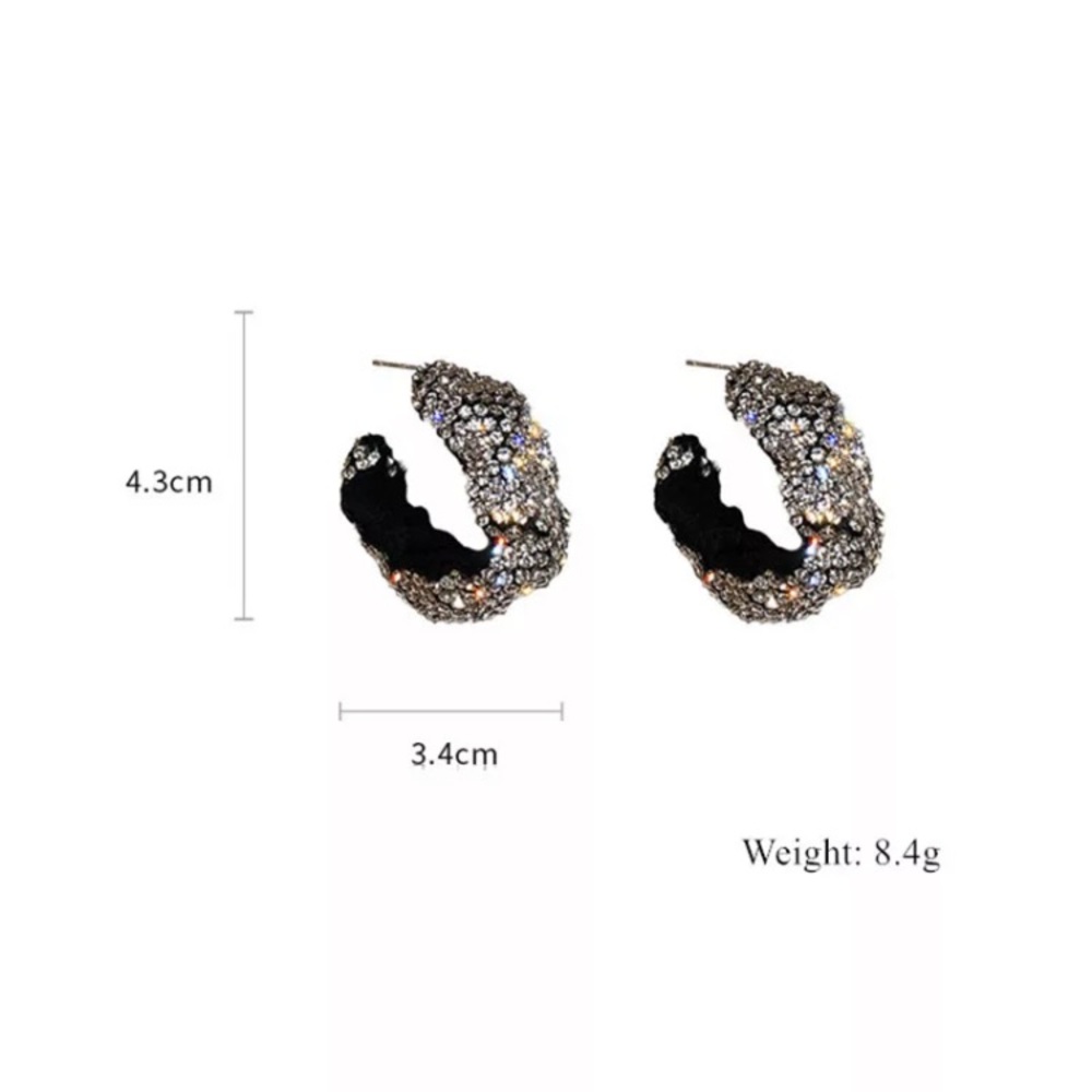 Black Full Rhinestone Hoop Earrings - Picture 5 of 5